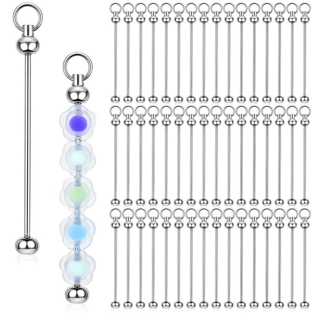 1080 50pcs Blank Beadable Keychain Bars Bulk Metal DIY Focal Bead Key Chain